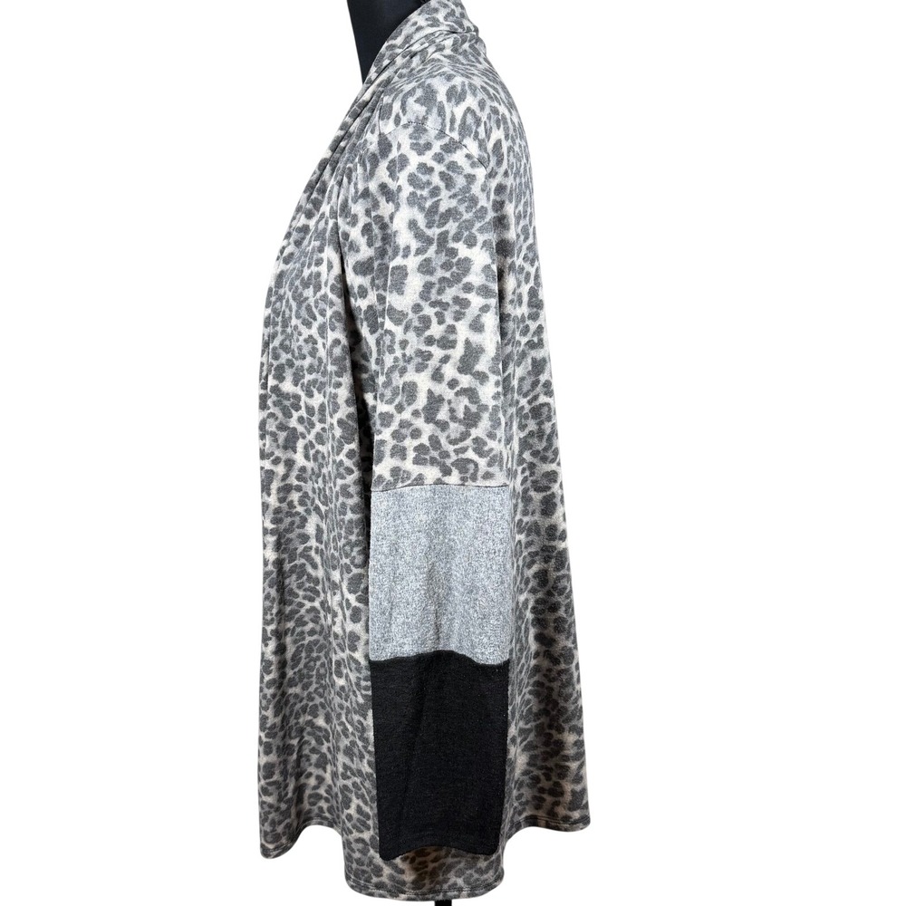 Leopard colorblock long Sleeve Open Front Cardigan Women 2X cozy sweater plus - Picture 4 of 10